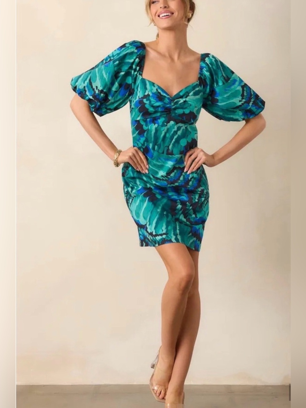 PROSPERINA HEDY BLUE MULTI ABSTRACT PRINT COTTON MINI DRESS